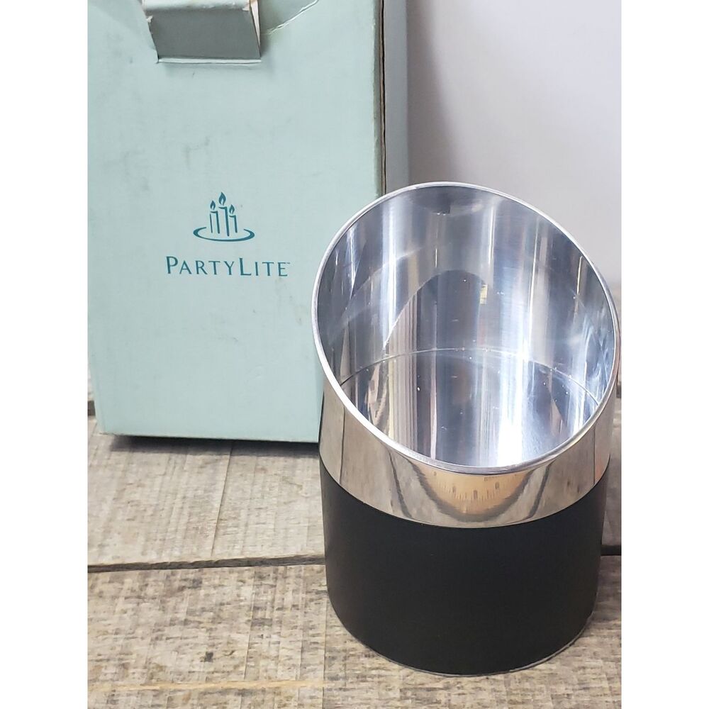PARTYLITE Ebony Lights Pillar Candle Holder 4" Black & Silver